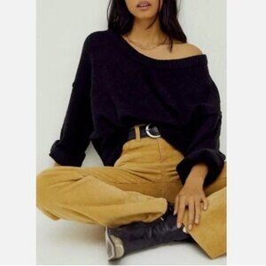 Free People Brookside Scoop Neck Oversized Tunic Sweater Black Size L